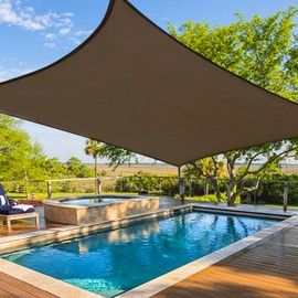Amagenix 13' X 14' Curved Rectangle Sun Shade Sails Canopy, Mocha Outdoor Shade Canopy 95% UV Block Breathable Canopy for Outdoor Patio Garden Backyard (We Make Custom Size)