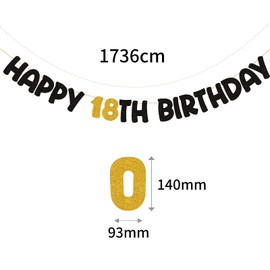 Happy 18th Birthday Garland 18th Birthday Banner 18th Garland Birthday Decoration 18th Birthday Banner Happy Birthday Decoration Black Gold for 18 Years Birthday Children Girls Party Decoration