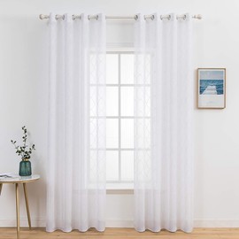 MIULEE 14 Sheer Voile Floral Embroidery Curtains with Eyelets, Transparent