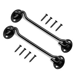 2 Pack 8" Stainless Steel Barn Door Hook and Eye Latch Lock for Cabin Garage Shed Gate Catch Silent Holder(8 Inch,Black)