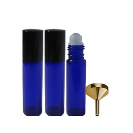 Perfume Studio Roller Bottle Set of 1 Perfume Funnel & 3 Glass Cobalt Roll On Bottles 10ml/.33 Oz Each. Use for Essential Oils, Body Oils, Lip Gloss, Etc.