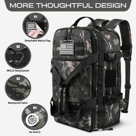 ETRONIK Gym Bags for Men, Tactical Duffle Bag Backpack with Shoe Compartment, 3 in 1 Carry on Bag Travel Backpack with Wet Pocket, Weekender Overnight Range Bag for Workout Football Gym, Camouflage