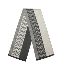 Lindoro Pure Wool Checked Scarf (White/Black Stripe)