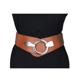Elastic Women's Waist Belt, Approx. 6 cm-Wide Waist Belt with Silver Ring Buckle - camel