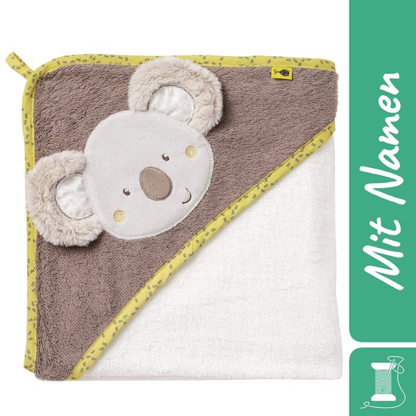 FEHN Koala Hooded Bath Towel with Embroidered Name, Australia, Hooded Towel for Baby and Children, Bath Towel, Bath Towel, Bath Poncho, Children's Bath Towel with Hood, 80 x 80 cm (Koala)