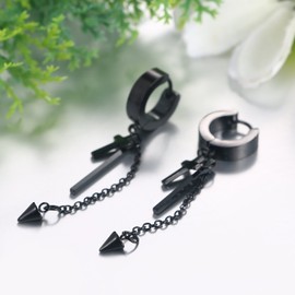 Cupimatch Hoop Earrings Cross Hanging Earrings: Latin Ankh Spike Stud Earrings Cross Drop Earrings Stainless Steel Long Tassel Huggie Earrings Stud Religious Jewellery Gift for Men Women, Stainless