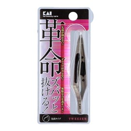 Kai Corporation KQ1405 Catcher Tweezers, Angled Tip, Silver Tweezers, Mayu Unprocessed Hair, Made in Japan