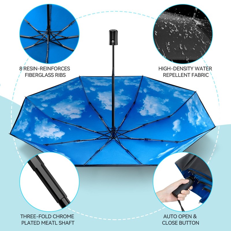 TechRise Umbrella, Compact Strong Windproof Automatic Umbrellas, Folding Lightweight, Portable