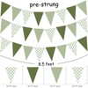 3Pcs Sage Green Gingham Pennant Banner Pre-Strung Triangle Flag Garland