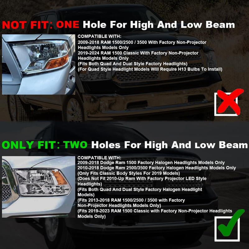 G-PLUS Headlights Assembly Fit For 2009-2012 Dodge Ram 1500 2500