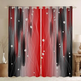 Cortinas rojas y negras para recámara (2 paneles, 38 x 45 pulgadas), líneas de tira geométricas 30 % -50 % cortinas opacas para niños y adultos, cortinas de oscurecimiento de óxido degradado
