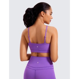 CRZ YOGA Butterluxe Womens Adjustable Spaghetti Thin Strap Sports Bra - Padded Wireless Square Neck Workout Yoga Clothes Royal Lilac Medium