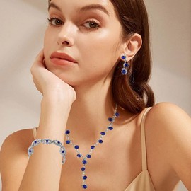 FDEETY Jewellery Set Women's Bridal Rhinestone Necklace Earrings Bracelets Sets Bridesmaid Jewellery Set Gift Bridal Jewellery Wedding for Bride Bridesmaid, Zinc