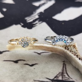 JczR.Y Sun And Moon Ring Set Size 6-11 Celestial Sun Moon Crescent Ring Set Gold Silver Shiny Sun Ring Blue Moon Ring for Women Men Fashion Rhinestone Crystal Rings Set Jewelry Gift, 7, Alloy,