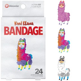 BioSwiss Bandages, Llama Shaped Self Adhesive Bandage Set, Latex Free, Sterile Wound Care, 24 Count