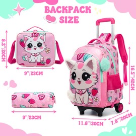 ZBAOGTW Cute Rolling Backpack for Girls School Backpacks with Wheels for Girls 8-12 Kawaii Rolling Backpack Kids Backpacks with Wheels Travel Luggage for Elementary Student