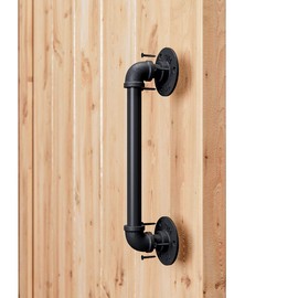 SMARTSTANDARD 11” Pipe Barn Door Handle, Black Rustic Industrial Grab Bar, Towel Bar, Handrail and Pull for Stairs, Gate, Garage