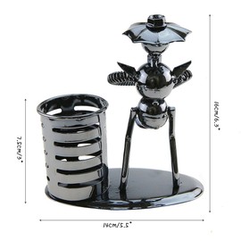Metal Iron Art Music Man Instrument Performer with Hat Musician Figure Pen Container Holder Pencil Cup for Home Office Desk Decoration Creative Gift (A20024 Key Press Trombone)