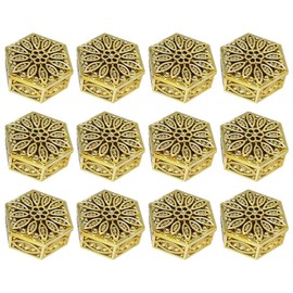 Garneck 12X CANDY BOX- Classic Royal Style Hexagonal Openwork Box, Plastic Trinket Box Wedding Favor Table Decorations-Gold (2.3)