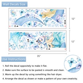Yovkky Fairy Wolf Girls Wall Decals Stickers, Blue Moon Butterfly Flowers Toddler Baby Nursery Decor, Floral Home Decorations Kids Bedroom Playroom Art