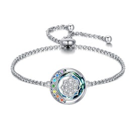 enjoylifecreative Chakra Crystal Bracelet for Women 925 Sterling Silver Lotus Hamsa Tree of Life Flower of Life Bracelet 7 Chakras Spiritual Jewellery Gifts for Women and Girls, Sterling Silver, No