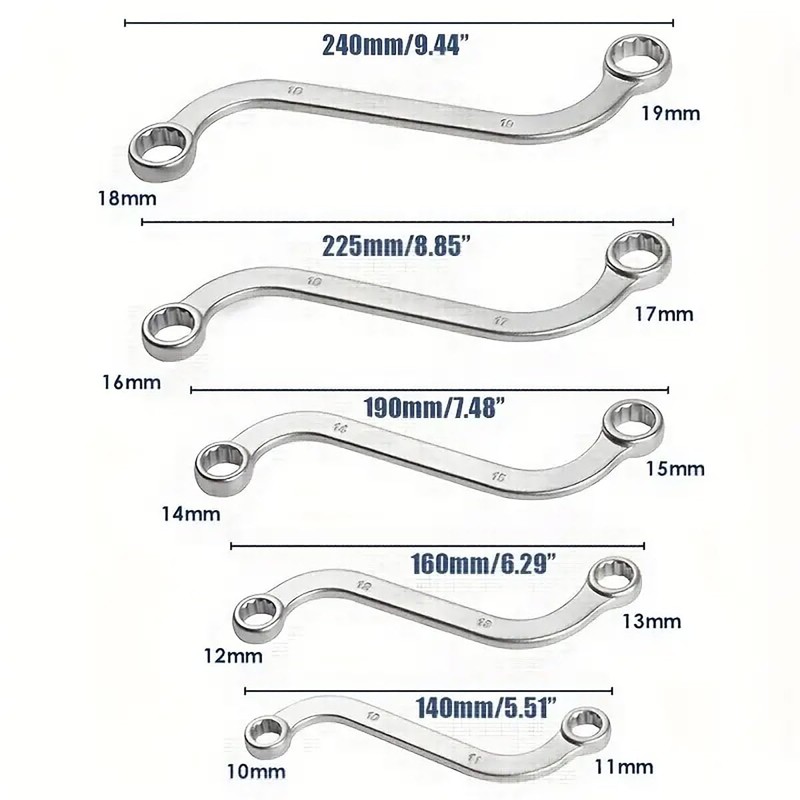 AIMALL 5-Piece S-Style Double-Ended Ring Wrench Set – U-Shaped C-Shaped