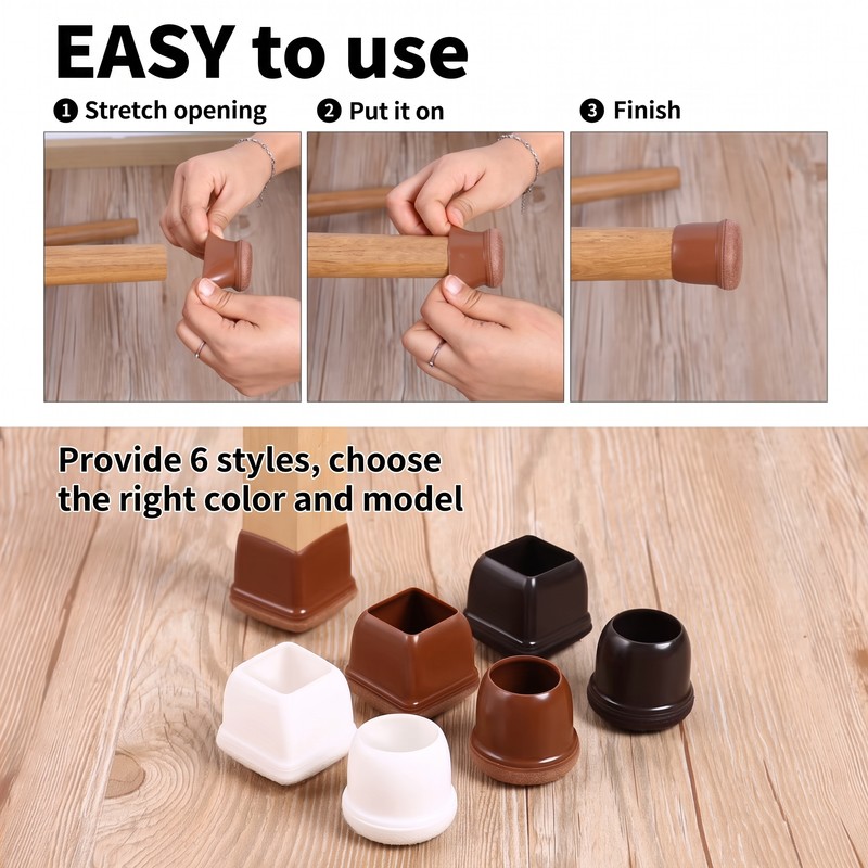 FLOOR GUARD 16PCS Clear Silicone Chair Leg Protectors with Felt