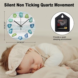 Sea Glass Beach Girls Driftwood Wooden Round Clock - 10 Inch Decorative Silent Wall Clock for Bedroom & Living Room