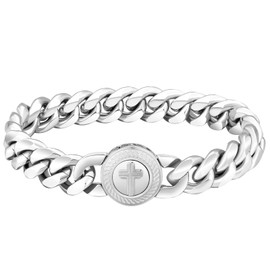 KRKC & CO Men's Design Clasp Bracelet, 0.5 inch (12 mm), Curb Chain, Surgical Stainless Steel, Hypoallergenic, Thick, HIPHOP Wrapper, Accessory, Gift, Celebration, Stainless Steel Stainless Steel PVD