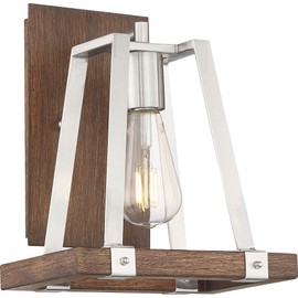 Nuvo 60/6881 Outrigger Wall Sconce Brushed Nickel and Nutmeg Wood Finish, 1 Light