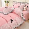 IHOUSTRIY Pink Duvet Cover Full Size, Ruffle Beddding Set with