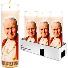 3 Pack Saint John Paul II Religious Candles - 8" Pope John Paul II Candles for Vigils, Blessing Ceremonies, Prayers, and More | Juan Pablo II Devotional Candles in Glass