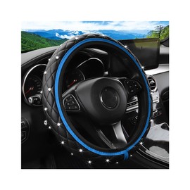 TNAIYH Bling Car Steering Wheel Cover, 15" Anti-Slip Elastic Stretch Leather Crystal Rhinestone Vehicle Steering Wheel Protector, Auto Interior Accessories, Universal for Sedan Truck SUV (Blue)