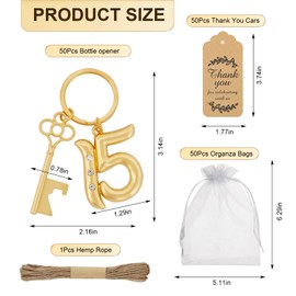 50Pcs 15th Quinceañera Key Bottle Openers Keychain Bulk 15 Birthday Party Favors, 15th Beer Key Chain Ring Bottle Opener Wedding Anniversary Return Gifts Party Decorations or Souvenirs for Guests