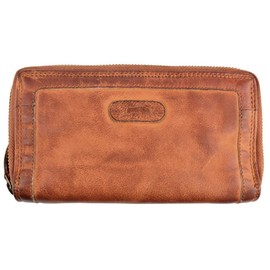 Women's Washed Leather Buffalo Leather Purse Double Zip Used Look Vintage Purse, cognac brown, Vintage