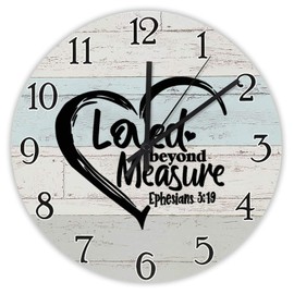 Loved Beyond Measure Bible Verse Wall Clock Inspirational Quotes PVC Wall Clocks Battery Operated 15 Inch Non-Ticking Retro Cabin Wall Decor for Kitchen Bedroom Living Room Office