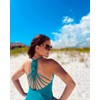Hilor Women's Shirred Halter One Piece Swimsuits Macrame Back Swimwear