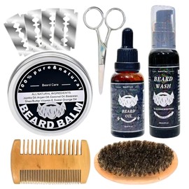 8 pz kit de crecimiento de barba, rodillo derma, bálsamo, serum para barba, peine cepillo jabón y kit de para regalos para padres