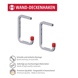 Gedotec Wall Hooks & Ceiling Hooks Metal for Garage, Basement & Warehouse | Galvanised Steel | Universal Hooks for Storage Shelf | 150 x 255 x 155 mm | Load Capacity 50 kg | Pack of 2 - Metal Hooks
