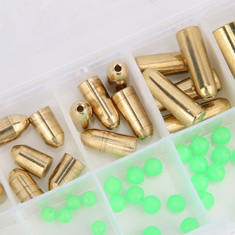 T0048 75PCS 5size Brass Weights Fishing Sinkers with 5size Plastic