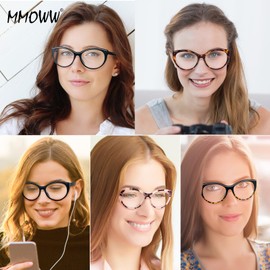 MMOWW Reading Glasses For Women 3 Packs Fashion Cateye Blue Light Blocking Reader（Black+Red+Tortoiseshell+1.0）