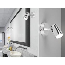 meineWunschleuchte Bathroom Wall Spotlight 1-Bulb Silver Chrome Swivelling IP44