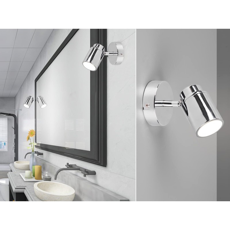 meineWunschleuchte Bathroom Wall Spotlight 1-Bulb Silver Chrome Swivelling IP44