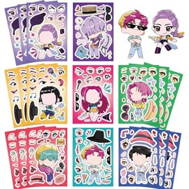 24 Sheets 6.3”x4.3” DIY Make a Face Korea-pop Demon Movie Hunters Stickers for Teens, Make Your Own Mixed & Matched with 8 Designed Characters Sticker for Birthday Party Supplies Favors Teens Reward