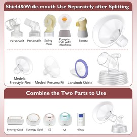 2 Packs 16mm Flange Set, Updated Soft Rim Shield and Wide Mouth Base Connector Pump Parts for Spectra S2 Spectra S1 9 Plus Breastpumps Accessories, 106 Degree Wider Opening Angel