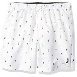 Nautica Men's Standard Quick Dry All Over Classic Anchor Print Swim Trunk, Bright White, Large