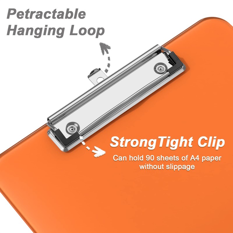 Hnogri Plastic Clipboards, Orange Clip Board Standard A4 Letter Size