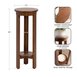 Kate and Laurel Foxford Modern Tiered Round Drink Table, 12 x 12 x 30, Walnut Brown, Transitional Two-Tier Circle Plant Stand for Use as Living Room Pedestal Table or Small Bedroom Nightstand