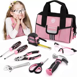 WORKPRO 9-Piece Kids Real Hand Tool Set Pink Junior Tool Kit For DIY Building