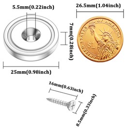 8Pcs Super Strong Round Cup Neodymium Magnets Heavy Duty,60LBS Large Rare Earth Magnets with Screw, 0.98inch x 0.27inch Countersunk Hole Pot Magnets, for Kitchen Warehouse Craft DIY Lockers Tools